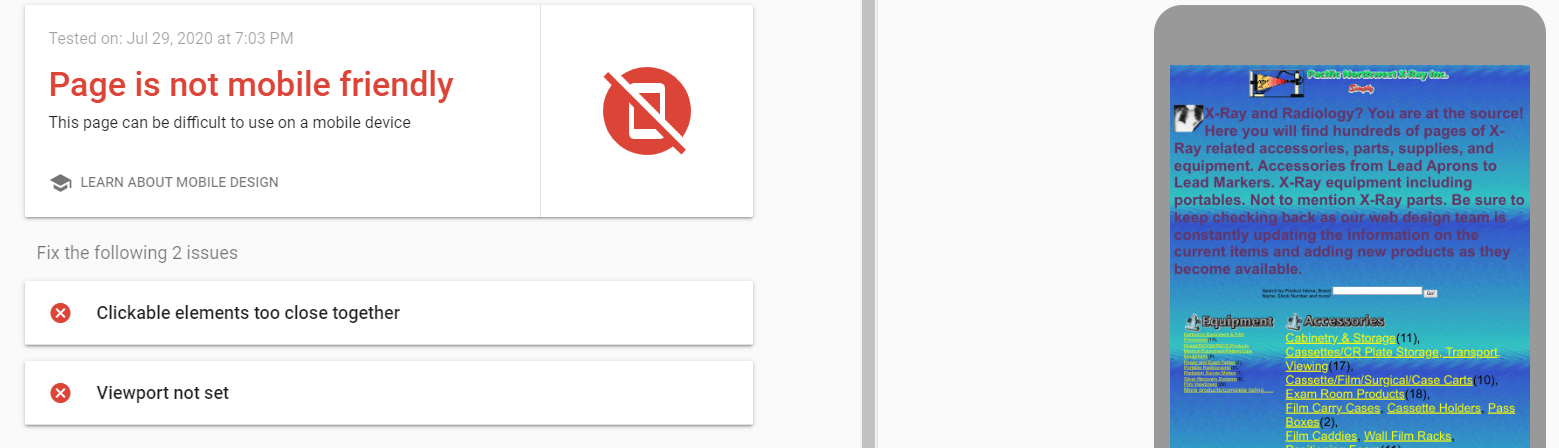 Website failing mobile friendliness test
