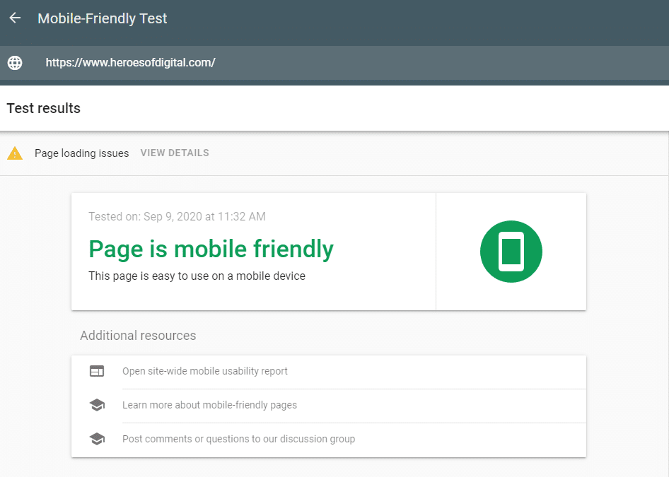 Google mobile friendly test