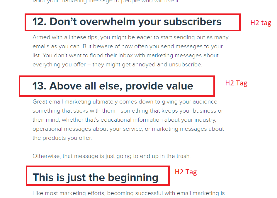 Optimised h2 tags