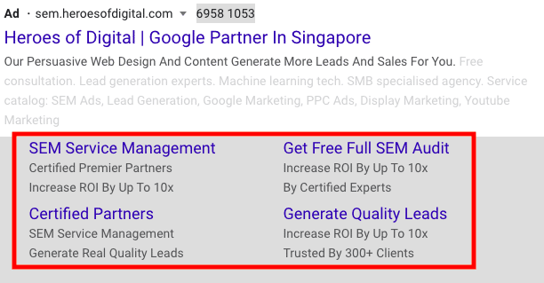 Google ads sitelink extension