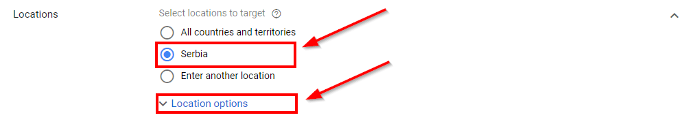 Setting display campaign location targeting