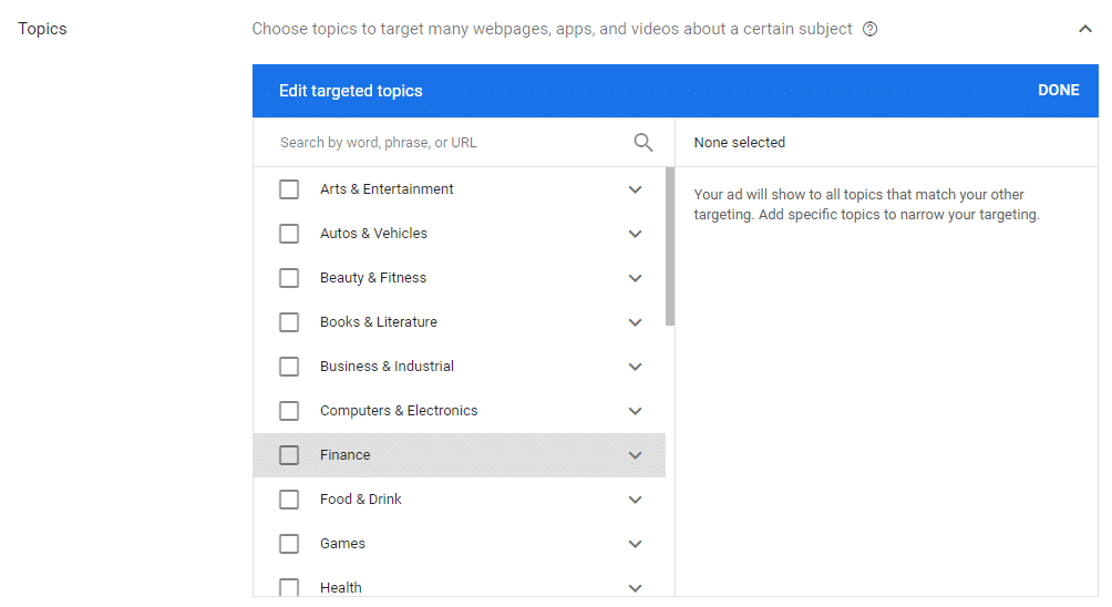 display campaign topic targeting