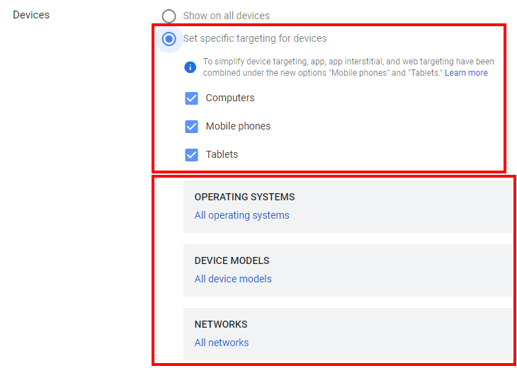 Setting device type for google display campaign