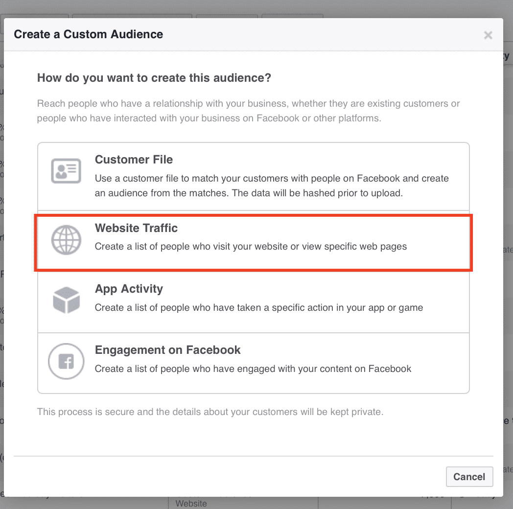 site visitor targeting option on facebook