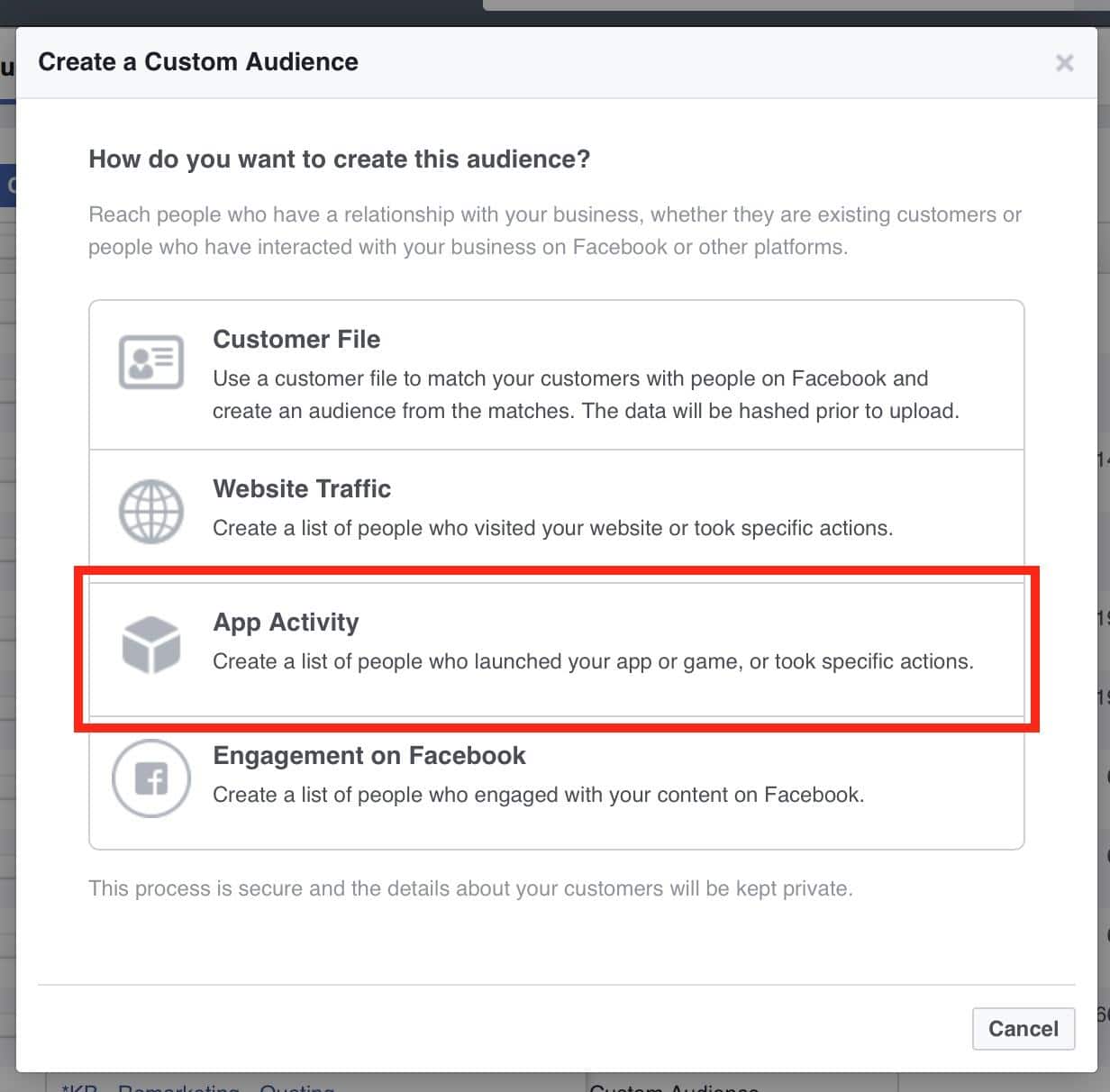 facebook app activity targeting