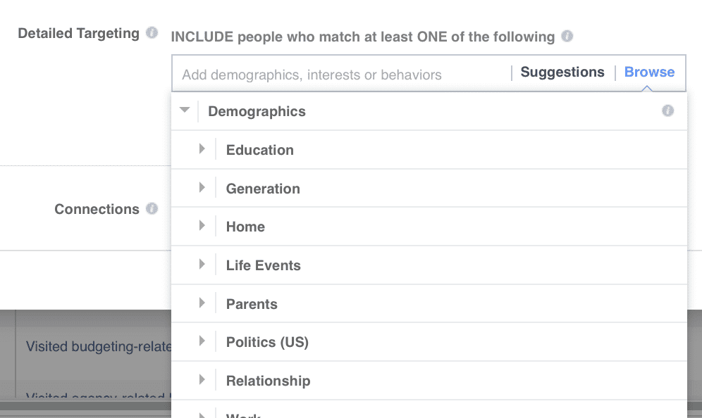 detailed demographic facebook targeting option