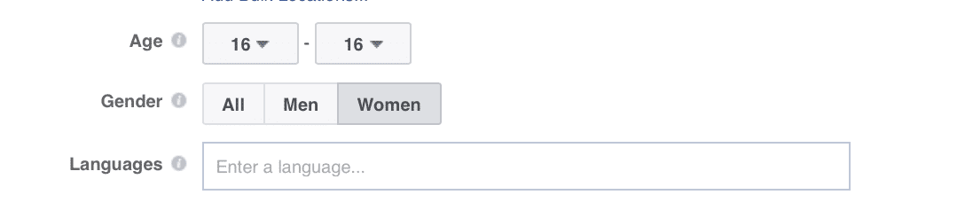 facebook age targeting option