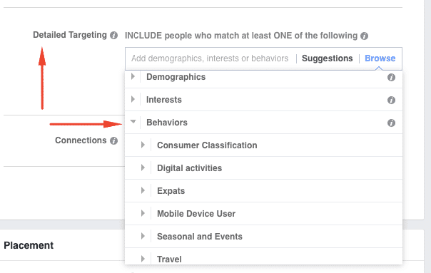 behaviour interest targeting option